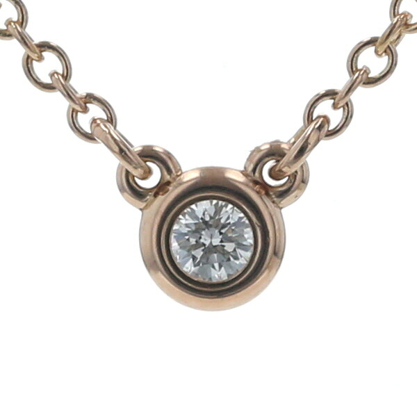 TIFFANY&Co. ティファニー K18PG ピンクゴールド ネックレス ダイヤモンド 3.7mm バイザヤード 一粒石 41cm 箱付【新品仕上済】【zz】【中古】【送料無料】