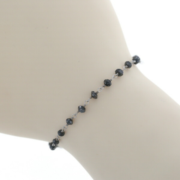 K18WG ホワイトゴールド ブレスレット ブラックダイヤモンド 2.60ct ステーション 一連 ストレート カットビーズ ボタン 17cm 【新品仕上済】【zz】【中古】【送料無料】
