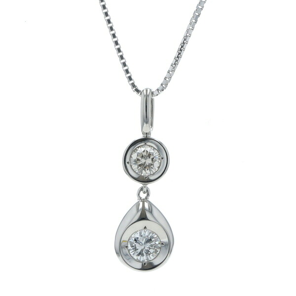 Pt900 Pt850 プラチナ ネックレス ダイヤモンド 0.21ct/0.25ct 2粒 雫 ドロップ 2連 スイング 50cm【新品仕上済】【zz】【中古】【送料無料】|EverydayGoldrush