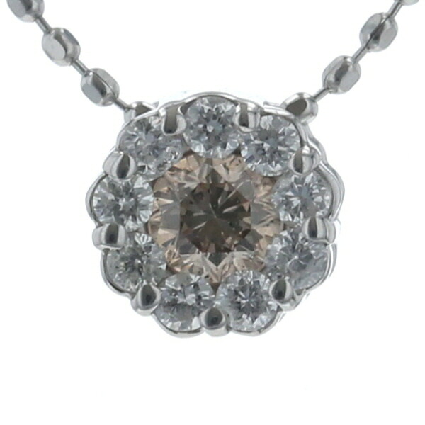 K18WG ホワイトゴールド ネックレス ブラウンダイヤモンド 0.12ct ダイヤモンド 0.12ct バイカラー フラワー チェーン 40cm 【新品仕上済】【zz】【中古】【送料無料】|EverydayGoldrush