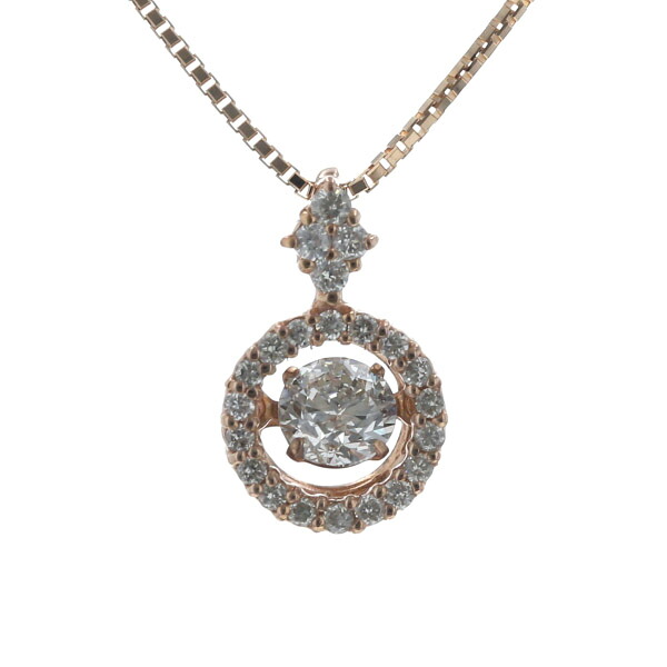 K18PG ピンクゴールド ネックレス ダイヤモンド 0.282ct/0.13ct ダンシングダイヤ サークル 取巻き 44cm【新品仕上済】【zz】【中古】【送料無料】