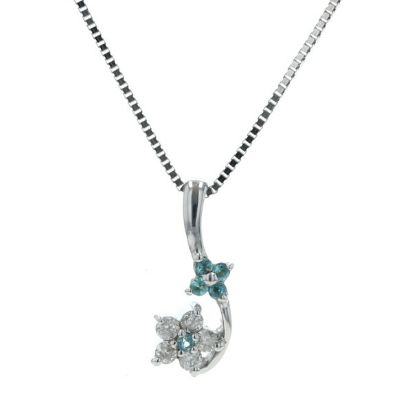 K14WG ホワイトゴールド ネックレス パライバトルマリン 0.03ct ダイヤモンド 0.07ct 花 フラワー 40cm【新品仕上済】【zz】【中古】【送料無料】
