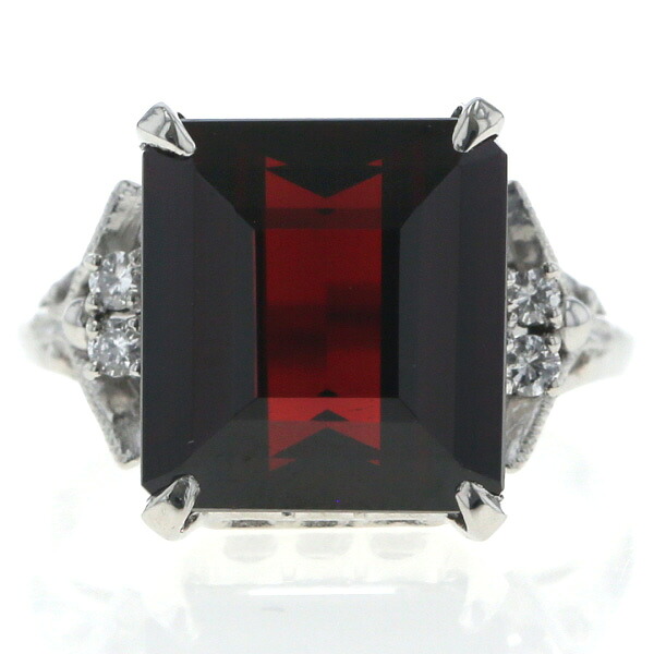 Pt900 プラチナ リング ガーネット 8.00ct ダイヤモンド スクエア 大粒 ミル打ち 指輪 10号【新品仕上済】【zz】【中古】【送料無料】