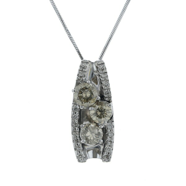 値下げ K18WG ホワイトゴールド ネックレス ブラウンダイヤモンド 1.05ct ダイヤモンド 0.11ct ライン 50cm【新品仕上済】【zz】【中古】【送料無料】｜EverydayGoldrush