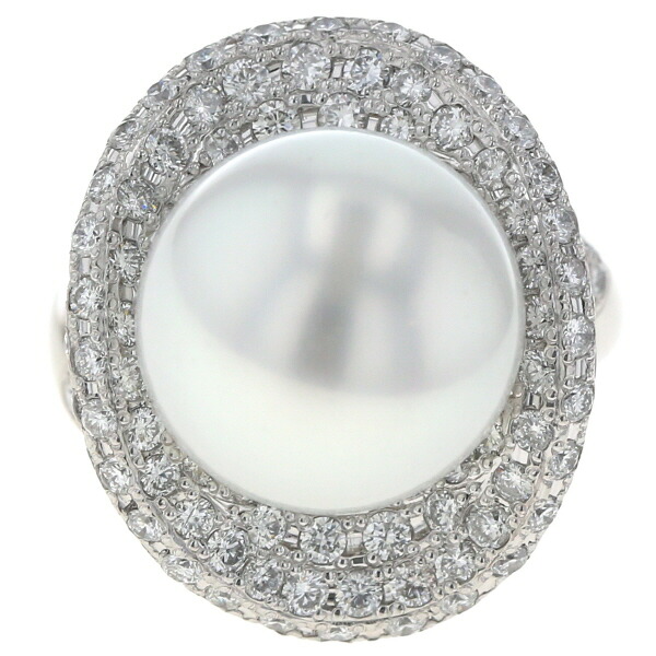 Pt900 プラチナ リング 南洋真珠 15.6mm ダイヤモンド 4.00ct パール 取り巻き 大粒 パヴェ 指輪 20号【新品仕上済】【zz】【中古】【送料無料】｜EverydayGoldrush