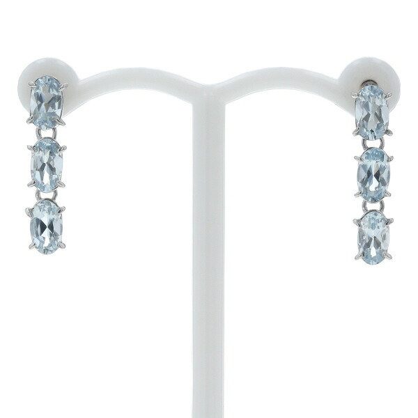K14WG ホワイトゴールド ピアス アクアマリン オーバル 3連 トリプル 縦ライン スイング シンプル【新品仕上済】【zz】【中古】【送料無料】｜EverydayGoldrush