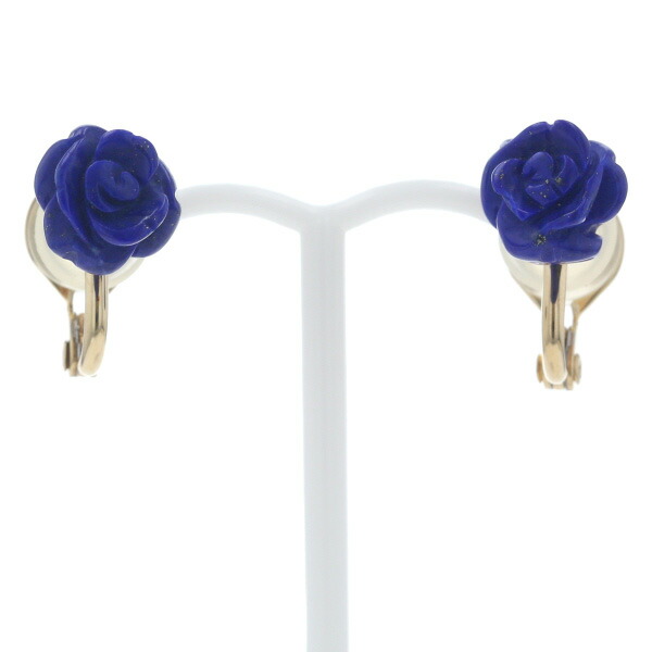 K18YG イエローゴールド イヤリング ラピスラズリ ローズ 薔薇 花 フラワー モチーフ デザイン【新品仕上済】【zz】【中古】【送料無料】｜EverydayGoldrush