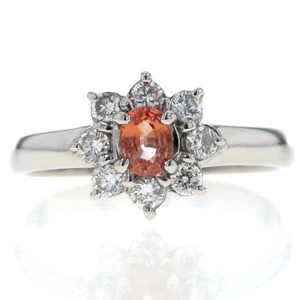 Pt900 プラチナ リング ピンクサファイア 0.314ct ダイヤモンド 0.35ct 花 フラワー 取り巻き 指輪 12号【新品仕上済】【zz】【中古】【送料無料】
