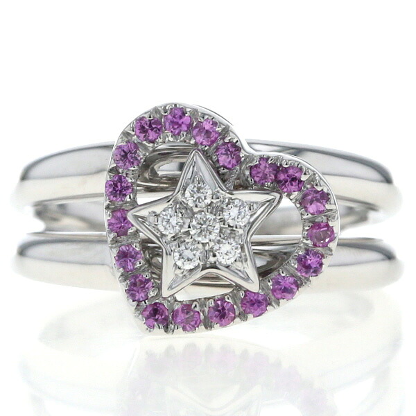 Star Jewelry K18WG リング ピンクサファイア ダイヤモンド 0.09ct 2連 オープンハート 星 スター 指輪 19号【新品仕上済】【zz】【中古】【送料無料】 215,050円