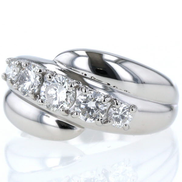 Pt900 プラチナ 円環 金剛石 1 00ct 5玉 3連 曲がったウェイ ワイド 構想 指環 11 5号 新品仕上げ済 Zz 中古 送料無料 Opto Bi Be