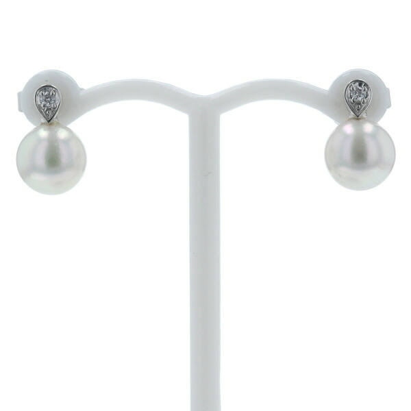 MIKIMOTO ミキモト K18WG ホワイトゴールド ピアス パール アコヤ真珠 7.0mm ダイヤモンド 現行 雫 箱【新品仕上済】【zz】【中古】【送料無料】