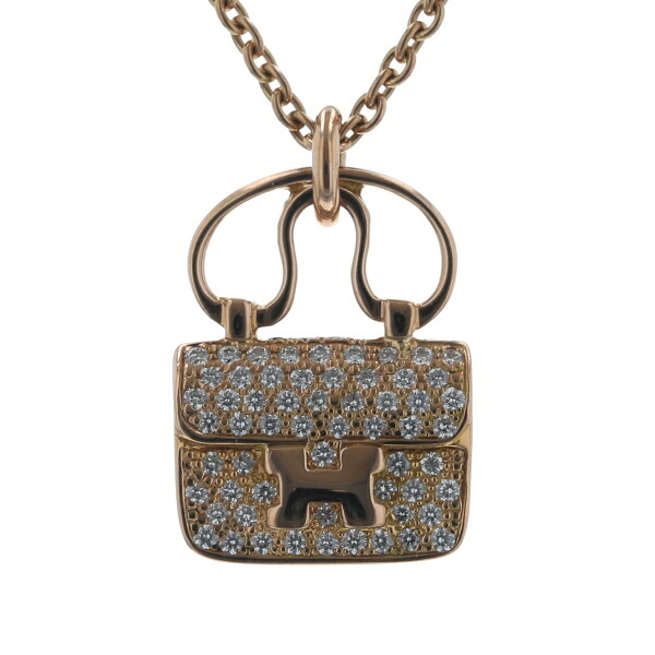 値下げ HERMES エルメス K18PG ピンクゴールド コンスタンスネックレス ダイヤモンド 0.29ct バッグ 箱 40cm【新品仕上済】【zz】【中古】【送料無料】|EverydayGoldrush