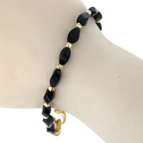 【楽天市場】K18YG イエローゴールド メッキ ブレスレット 黒石 シック ミラーカットボール シンプル デザイン 17.5cm【新品仕上済