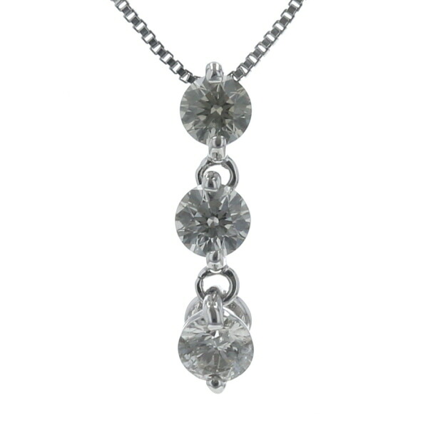 K18WG ホワイトゴールド ネックレス ダイヤモンド 0.20ct 3粒 トリロジーデザイン【新品仕上済】【zz】【中古】【送料無料】