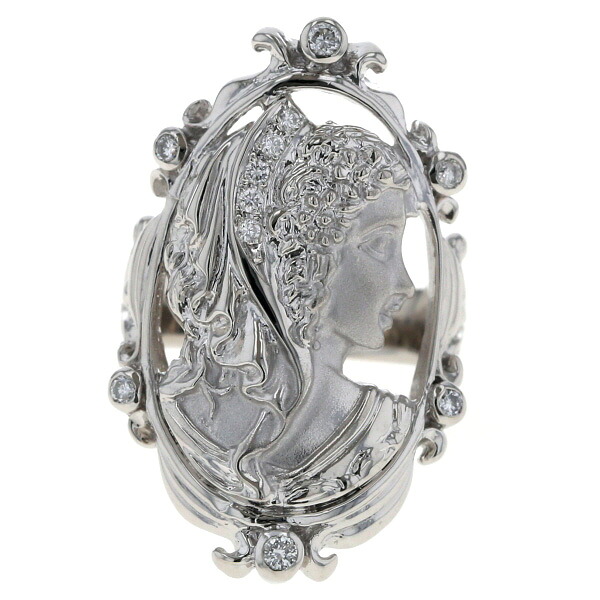 Pt900 プラチナ リング ダイヤ 0.19ct オーバル つや消し 女性 横顔 人物 カメオモチーフ 指輪 14号【新品仕上済】【zz】【中古】【送料無料】｜EverydayGoldrush