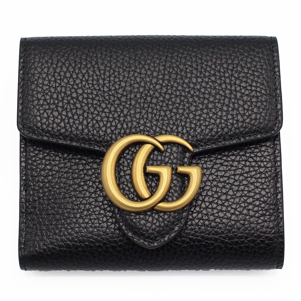【極美品】グッチ インターロッキングG マリーナ 二つ折り財布 レザー 黒 ✨極美品✨】 グッチ インターロッキング 二つ折り財布 ブラック