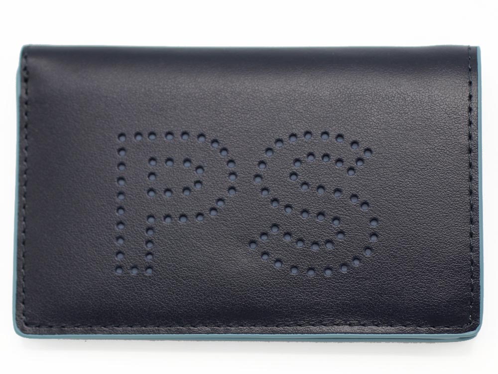 PS Paul Smith　ピーエス ポールスミス　M2A-7396-KPERPS　カードケース　牛革　カウレザー　ネイビー ＆ライトブルー　WALLET SLIM CC　パンチングPSロゴ｜EXCEL BUNCH　エクセルバンチ