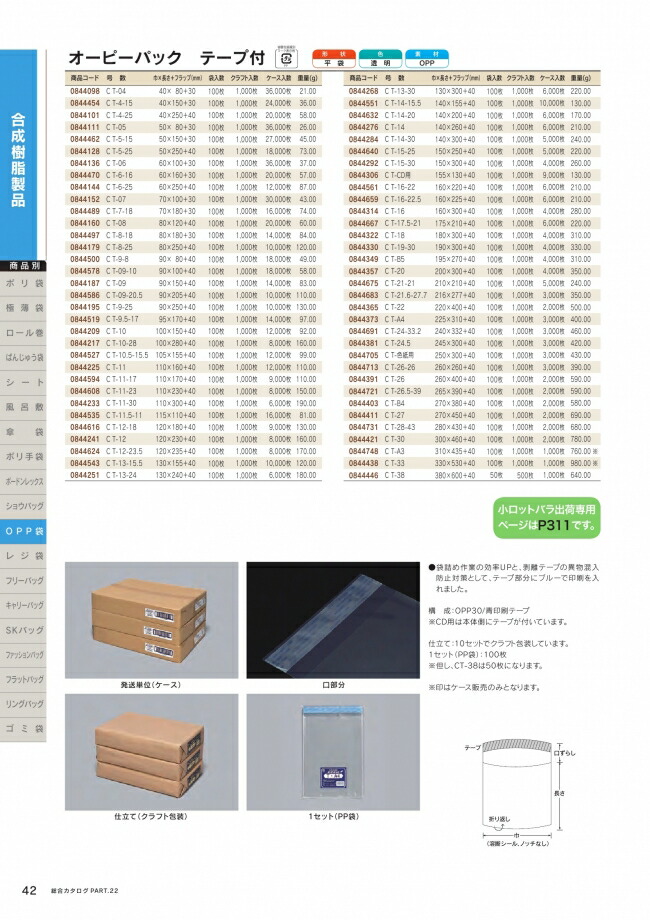 ●オーピーパック テープ付 T-11.5-11 1000枚 透明 OPP 納期1週間 取り寄せ品 0841528 (0844535) 福助工業