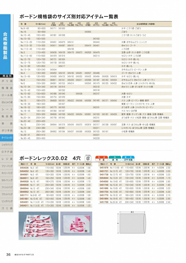 ボードンレックス 0.02mm No.13-60 4穴 4000枚 透明 OPP防曇 0454060 ケース販売 取り寄せ品 福助工業