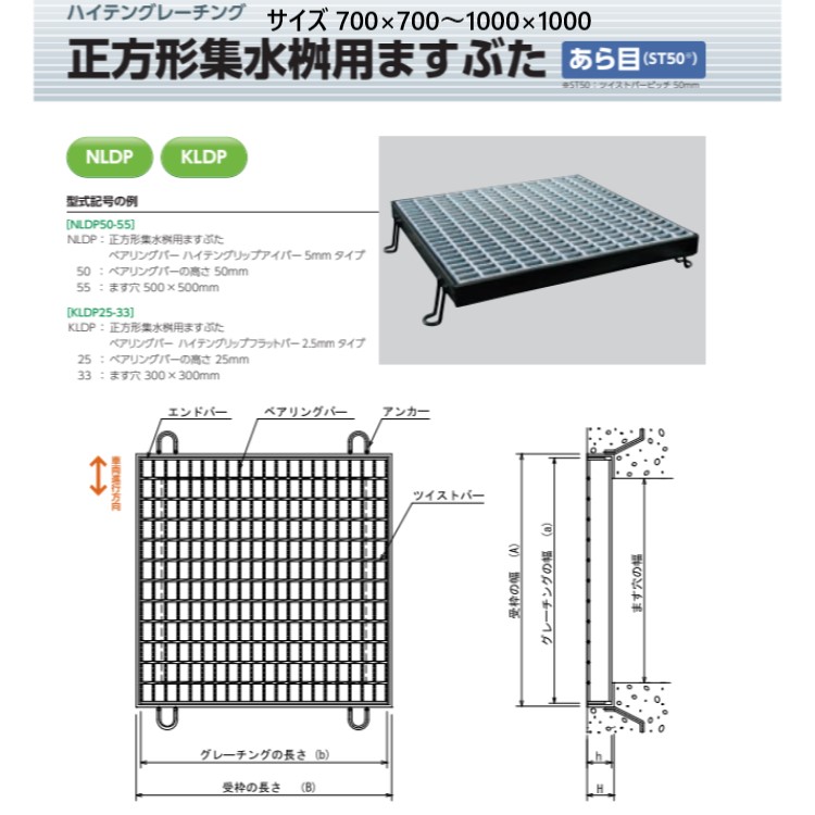 宝計器 ハイテングレーチング まっ四角集水桝用ますぶた 700×700～1000×1000 あら目