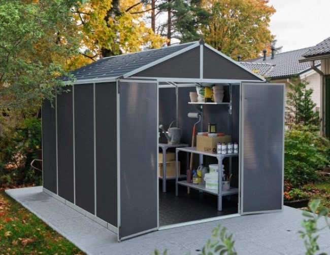 ルビコン 8×10  w237×d303×h217糎 うす暗い薄墨色 精神的な統合式 ポリカ 採光 屋根裏部屋 バス発着場 Rubicon CANOPIA by PALRAM