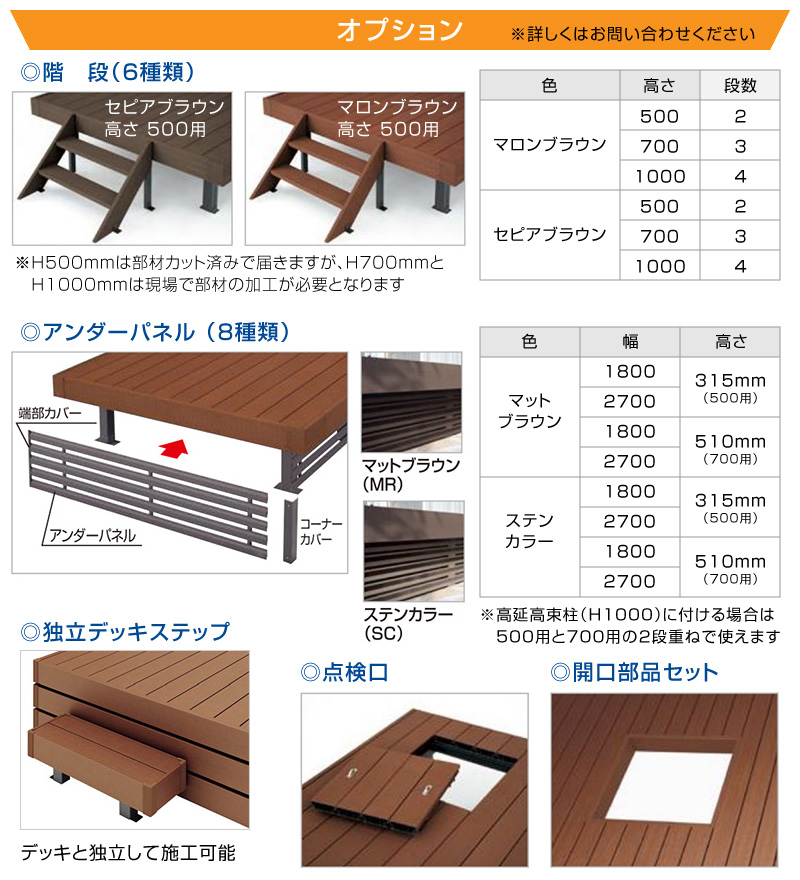 人工木樹脂ウッドデッキ Diy 間口2 5間4494mm 出幅5尺1500mm デッキ高さ500mm 標準束柱タイプ 標準束柱タイプ 安心の日本製 Diy 送料無料 エクステリアストック セピアブラウン色 安心の日本製 マロンブラウン色