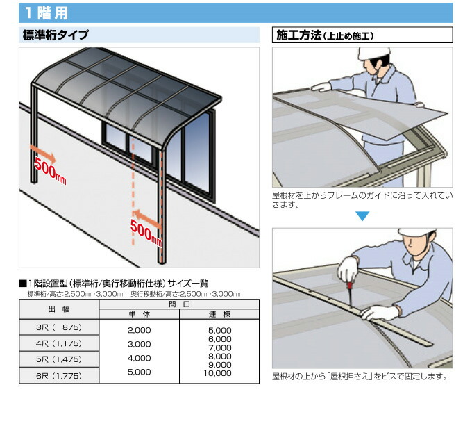 フラット屋根テラス 間口5040mm×出幅6尺1775mm×高さ2500mm ...
