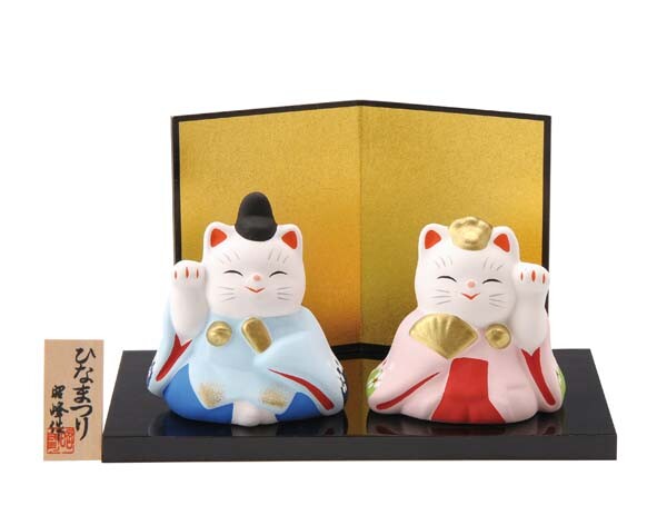 猫の招き雛人形 2体セット 陶器製 猫の招き雛人形 2体セット 陶器製 猫の招き雛人形 2体セット