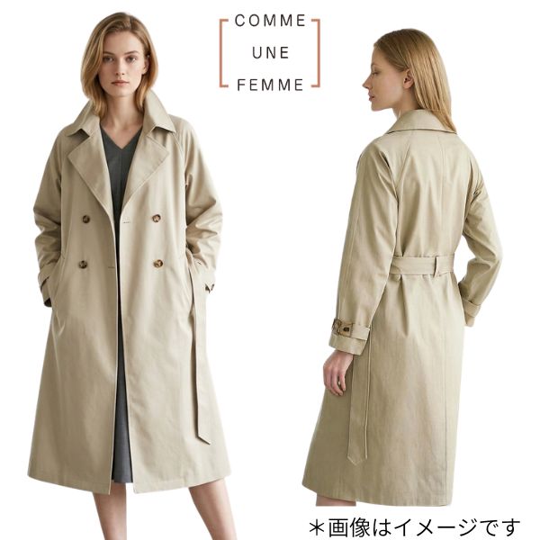 スプリングコート コム アン ファム 38サイズ 596223 レディース ビジネス対応 おでかけ 新品 正規品 おしゃれ 通勤 春 秋 ブルー ベージュ トレンチコート