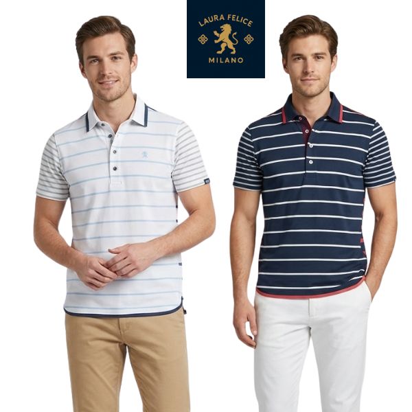 ポロシャツ ラウラフェリーチェ 48-50サイズ SS 138-4502 PHS 半袖 ゴルフ 40代 50代 60代 メンズ カジュアル ネイビー ホワイト 新品 正規品 プレゼント ギフト 紳士 即納 洋服 合わせやすい ボーダー 春 夏