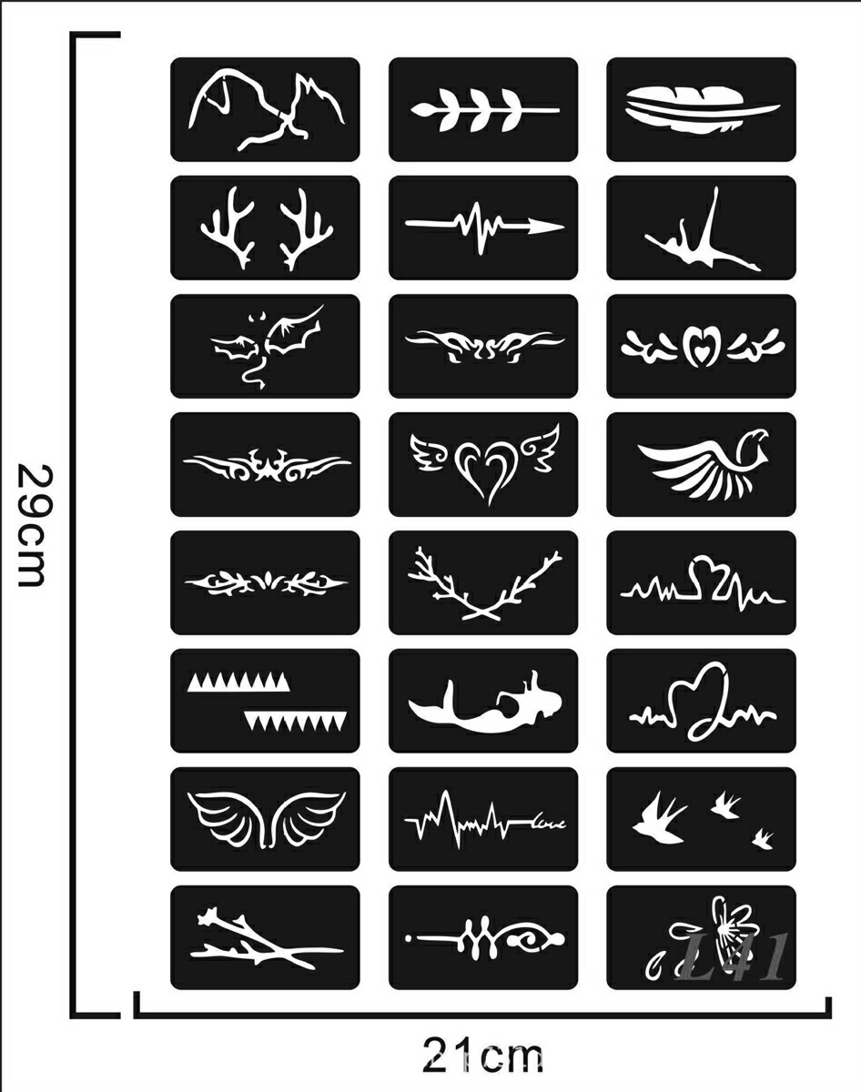 【楽天市場】ステンシルシート シール ヘナタトゥー グリッタータトゥー用 複数デザインa4l27 ノーパッケージ : The Fantasy