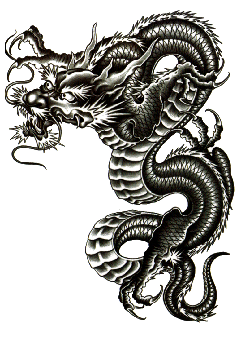 Черный японский дракон тату
