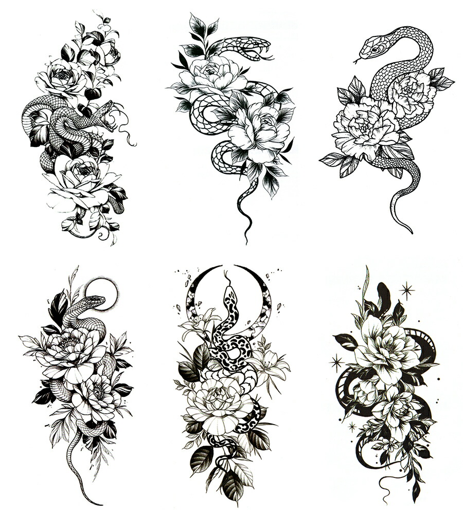 市場 タトゥーシール 蛇 薔薇