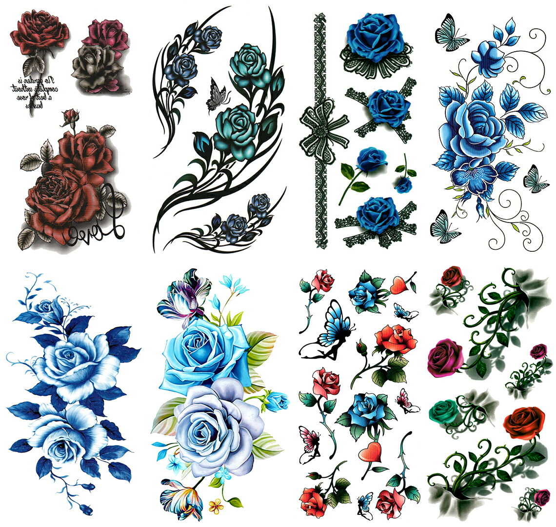 安心の定価販売 タトゥーシール 薔薇 8種8枚セット 2枚 set301 tencarat-plume.jp