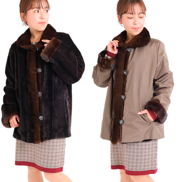 【中古】激安/超人気/北欧産高品質ミンク/シルク/リバーシブルコート/9-13号|Felicita