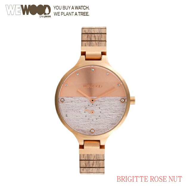WE WOOD　ウィーウッド　BRIGITTE ROSE NUT　ブリジットローズナッツ　ウォッチ　腕時計　天然木　茶　ブラウン　木製　レディス　レディース　女性　エレガント　細身　ラインストーン　軽量　エコウォッチ　オシャレ　ギフト　プレゼント　誕生日　母の日　クリスマス