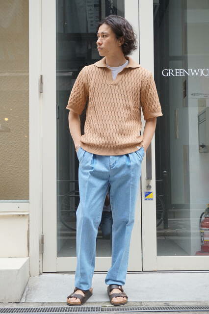 『PEREGRINE』　(ペレグリン)　コーブ ポロシャツ 英国製　　（サンド )　スキッパー　コットンニット