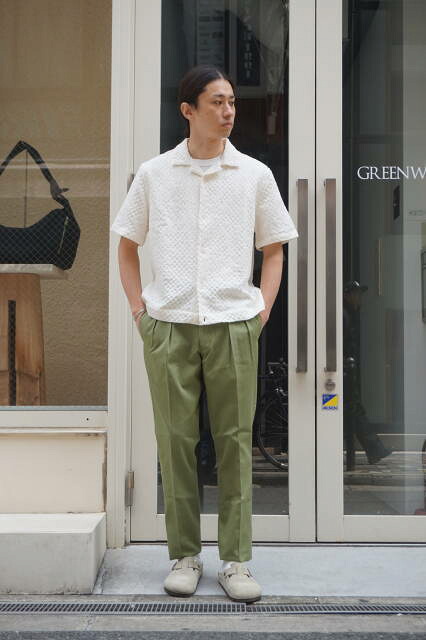 『WAX LONDON』（ワックスロンドン）リドーボックス オープンカラーシャツ - ドビー 半袖シャツ　（クリーム）MADE IN INDIA｜アメリカン　ビューティー
