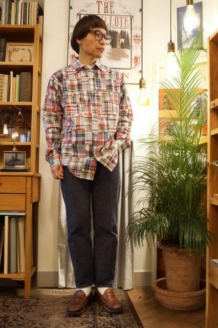 『CAMCO』（カムコ） 長袖 パッチワーク  マドラス照合のしるし プルオーバー  マルチ色つや (赤いこと) MADE IN INDIA  置き目取りまわし店