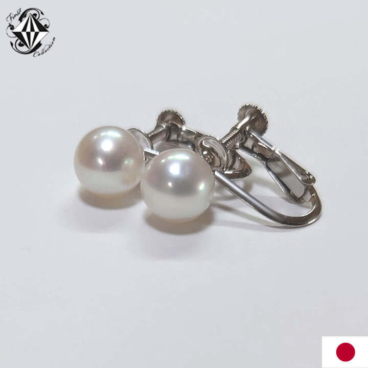 K14 WG 天然アコヤ真珠 7mm弱 イヤリング 14金|ファーストコレクション工房