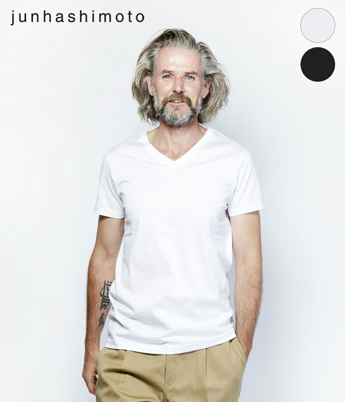 【junhashimoto｜ジュンハシモト】101SERIBU V NECK　Ｖネック　半袖Tシャツ　ホワイト　トップグレー　ブラック　春　夏　秋　S　M　L　XL　丈夫　耐久性　コットン100%　綿【1100000026】