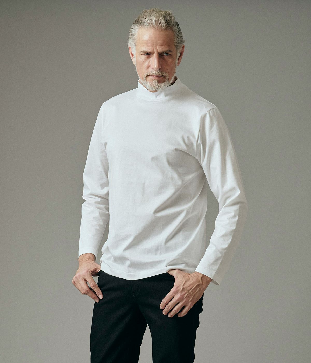 【20%OFF｜継続期間制限事項大売り出し】【junhashimoto｜ジュンハシモト】101SERIBU MOCK NECK L/S セリブモックネック 長袖 白いこと 薄墨色 黒いこと メンズ S M L XL【1102520001】