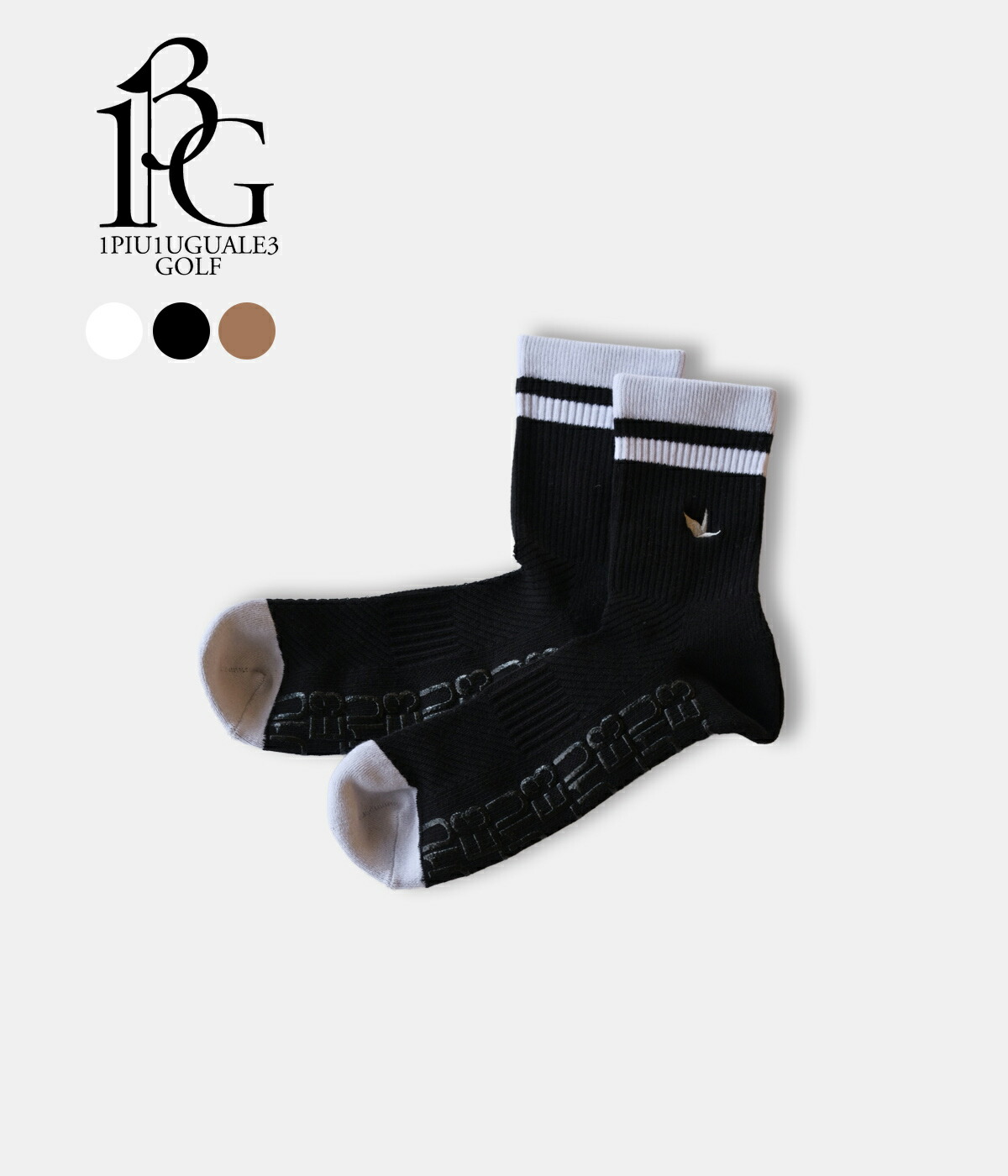 【1PIU1UGUALE3 GOLF|ウノピュウノウグァーレトレゴルフ】MIDDLE SOX ミドルソックス 靴下 ブラック ホワイト ベージュ ゴルフ スポーツ 25 26 27cm【GRG467-GCU001】