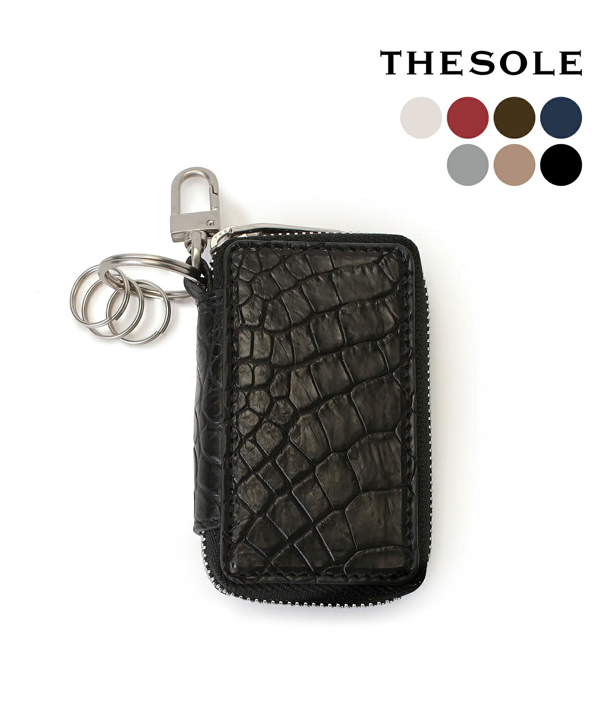 【取り寄せ商品】【THE SOLE|ザソール】クロコダイルスマートキーケース　ブラック　ブラウン　ヒマラヤ　ネイビー　ライトグレー　スティールグレー　ワインレッド　トープ　最高級クロコダイル　牛革　本革　レザー　30代　40代　ギフト　プレゼント【KEY-CR】