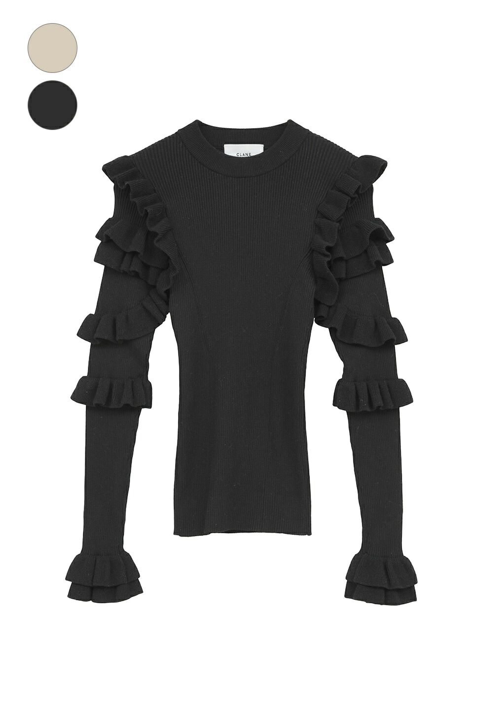 【40%OFF|期間限定セール】【CLANE|クラネ】FRILL SLEEVE KNIT TOPS フリルスリーブニットトップス タイトボディ フェミニン レディース カジュアルデザイン【10106-2013】|FOCUS