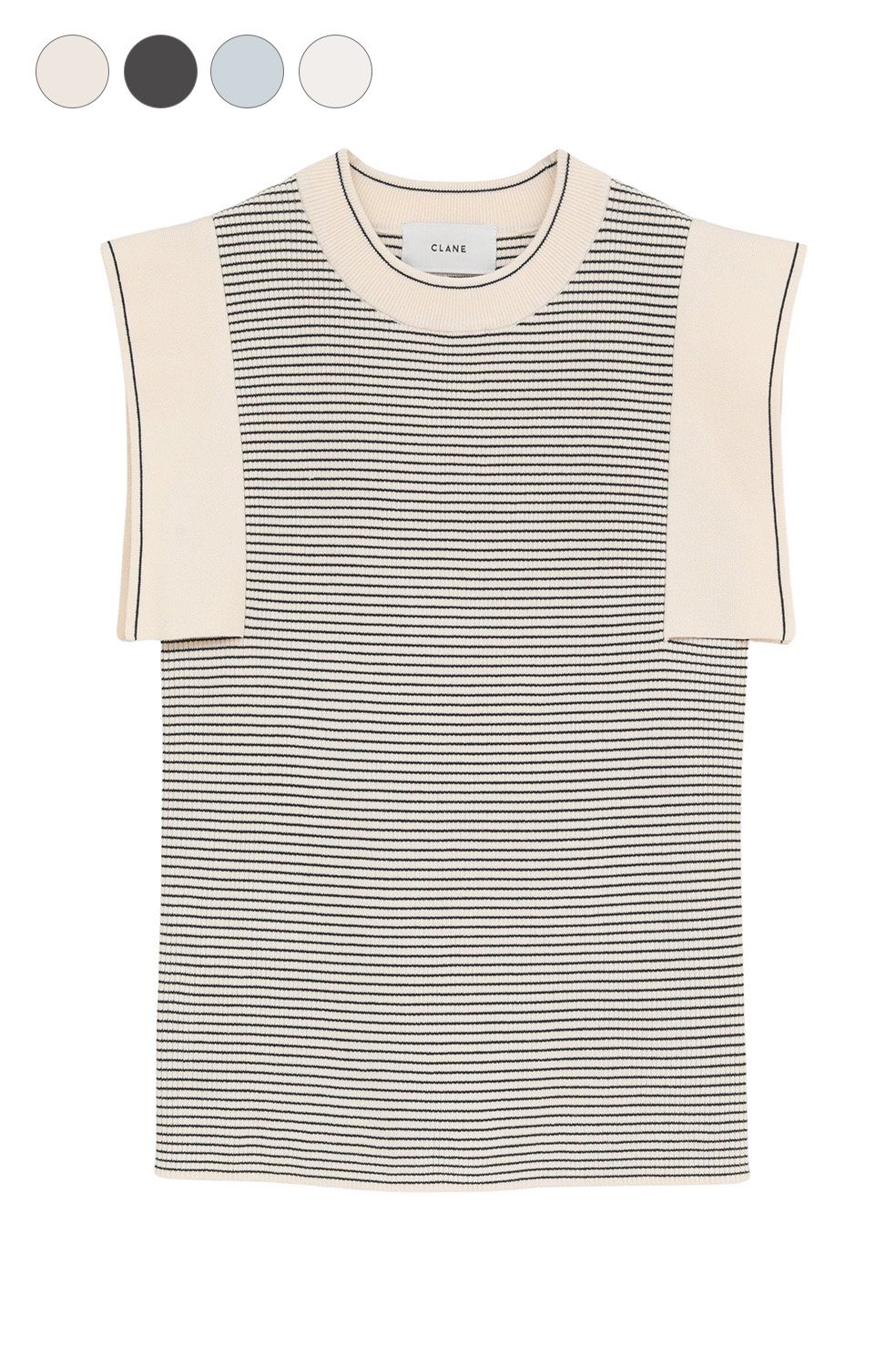 【CLANE｜クラネ】スクエアスリーブニットトップス SQUARE SLEEVE KNIT TOPS ボーダー ホワイト ブルー チャコールグレー 綿 コットン 定番 シンプル インナー 伸縮性 松本恵奈 レディース カジュアル きれいめ【10106-2213】