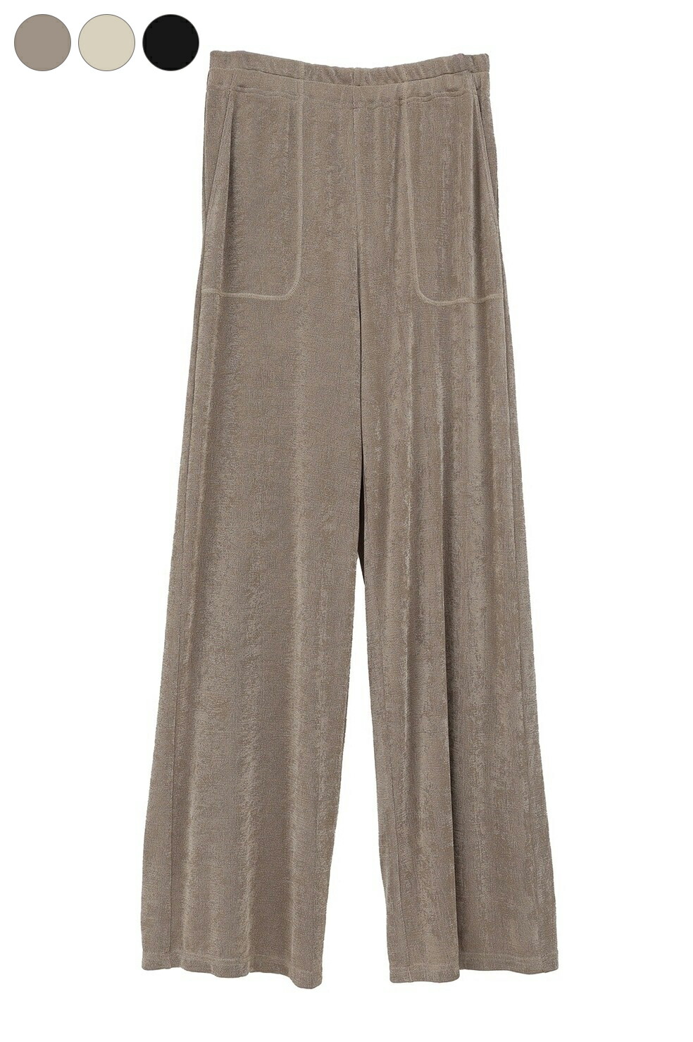 【20%OFF｜継続期間押さえる大売り出し】【CLANE｜クラネ】ブライトジャージーパンツ BRIGHT JERSEY PANTS 象牙色 ベージュ 黒いこと ポリエステル 光輝感 伸び伸びする 剪断応力無償性 松本恵奈 レディース 心地好い【10110-7203】