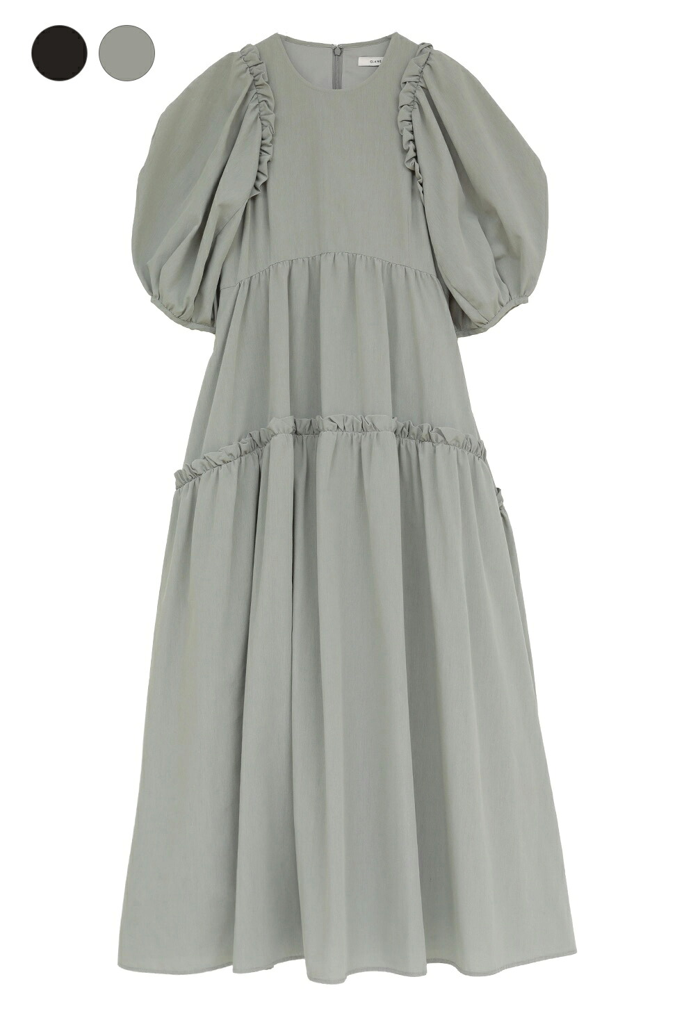 【CLANE｜クラネ】バブルフリルワンピース BUBBLE FRILL ONEPIECE モスグリーン ブラック 綿 ポリエステル スタイルアップ効果 レディース リトルバルーンフリル ボリュームスリーブ ティアードフレア【10112-5063】