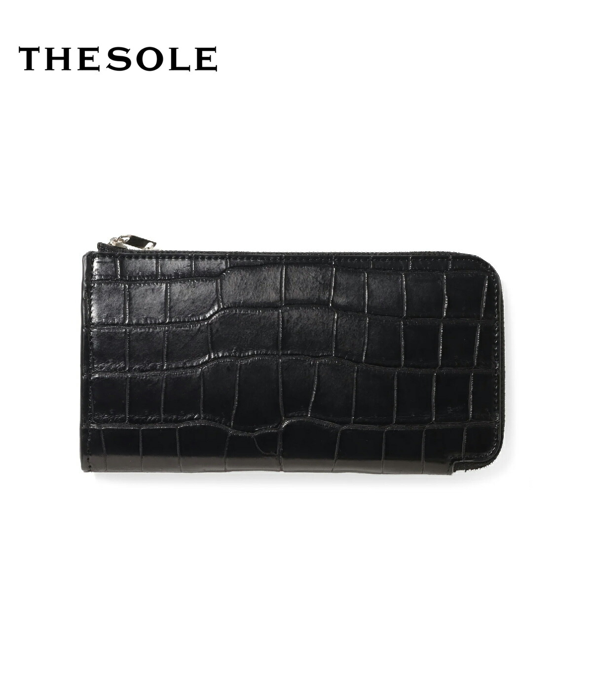 【取り寄せ】【THE SOLE｜ザソール】クロコダイル L字ロングジップウォレット 黒いこと 黒 クロコダイル革 牛皮 パウダーコンパクト 大静電容量 御前上等 30代 40代 メンズ 長金入れ 高納める性【LWL-CR】