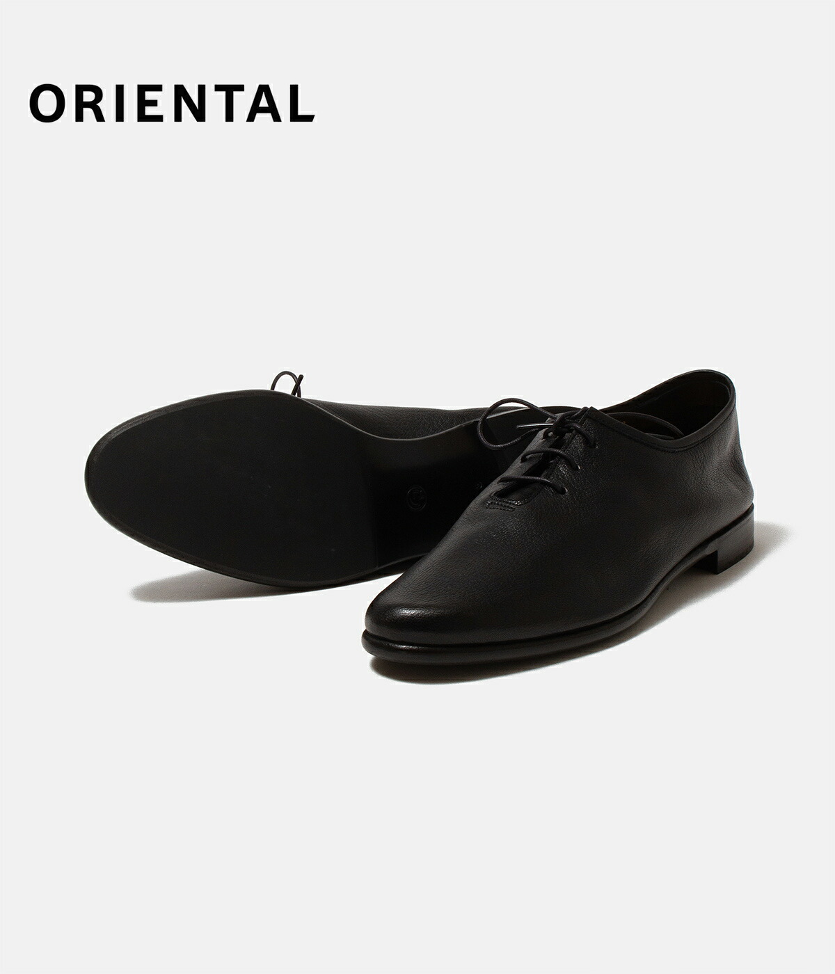 【別注】【ORIENTAL｜オリエンタル】アンラインドプレーントゥ Unlined plain toe ブラック 黒 ファンゴート 山羊革 ラバーソール メンズ ビジネス カジュアル ミニマルデザイン ホールカットシューズ【R-0005】